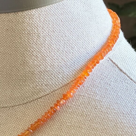 Vintage Carved Celluloid Flower Necklace, Orange Glass Beads, 17" Barrel Clasp - Picture 3 of 7